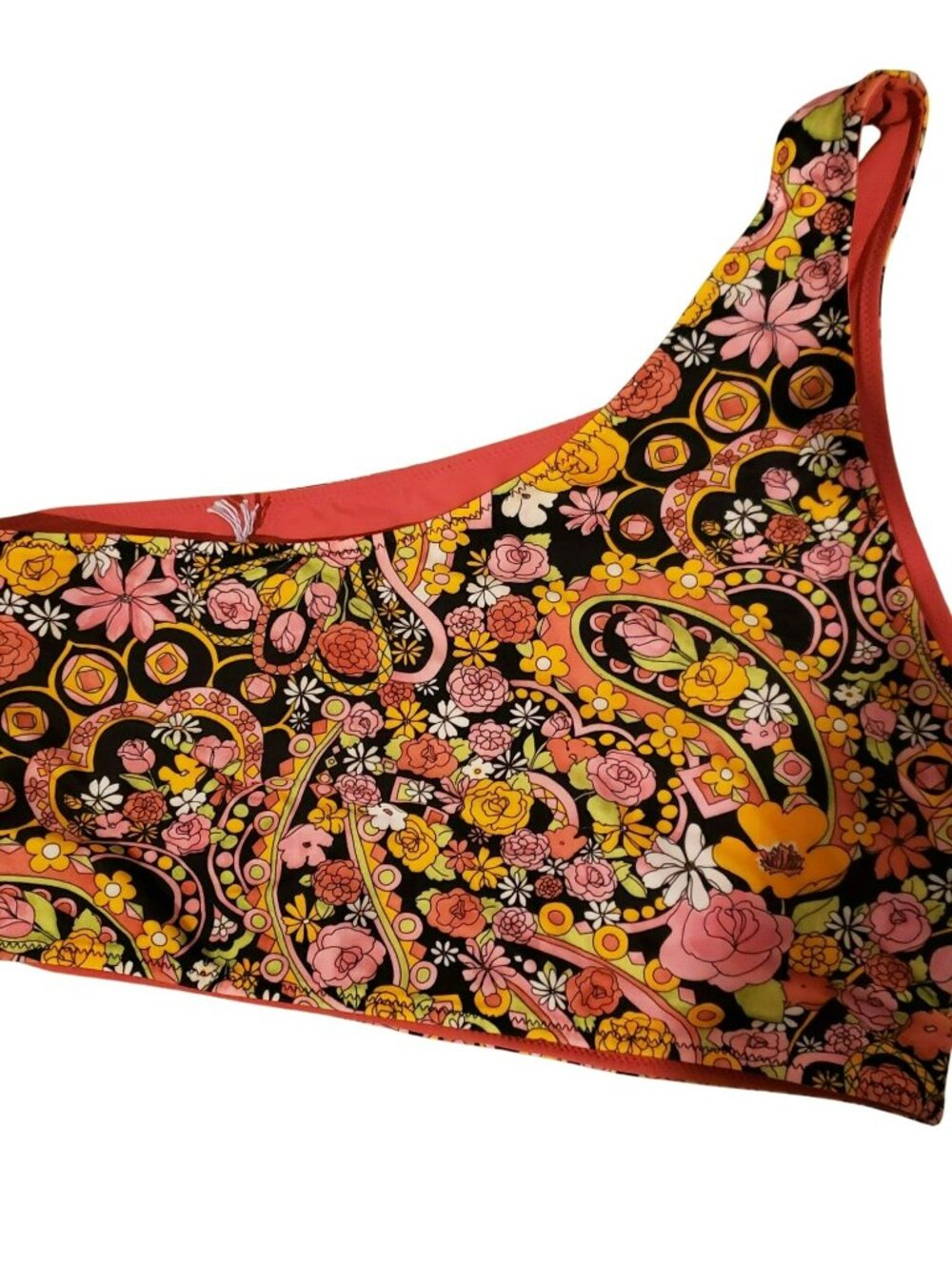 NEW La DoubleJ One Shoulder Goddess Bikini Swim Top Tripping Nero XL Pink Floral - Picture 4 of 8